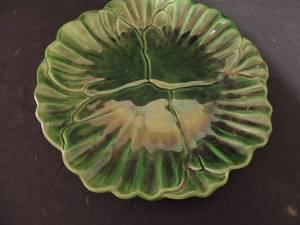 lot 101 image: Vintage Cemar California pottery 622 platter in cabbage leaf form 14 diameter, incised mark. C.1950s