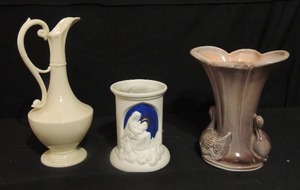 lot 107 image: Vases- purple swan, Lenox white, Teleflora woman and child