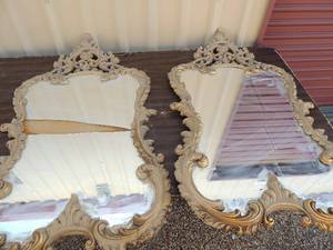 lot 111 image: 2 vintage gold frame rococo style mirrors 1 has broken mirror 38x21