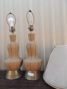 lot 128 image: Two pottery lamps 30 both with shades need cleaning