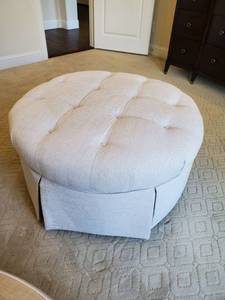 lot 7 image: Round Skirted Chenille Ottoman