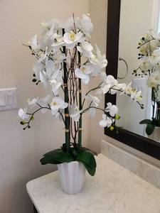 lot 31 image: Faux Orchid in White Ceramic Vase