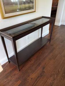 lot 39 image: Wood Table with Beveled Glass Inset on Top