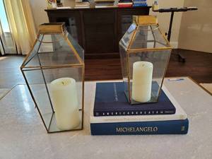 lot 51 image: Pair of Glass Lanterns with 3 Books