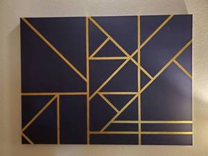 lot 80 image: Geometric Giclee on Canvas Gold Navy and Lines IV