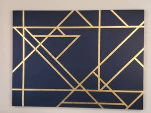 lot 81 image: Geometric Giclee on Canvas Gold Navy and Lines II