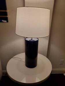 lot 83 image: Navy Ceramic Lamp with Cream Linen Shade