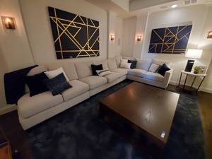 lot 85 image: 3-Piece Cream Chenille Sectional by Distinctions