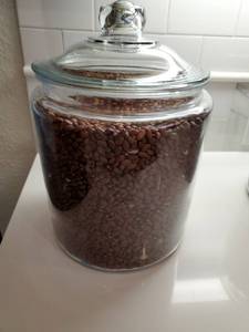 lot 112 image: Lidded Glass Container with Decorative Beans