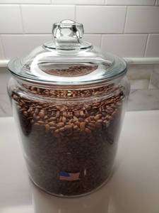 lot 113 image: Lidded Glass Container with Decorative Beans