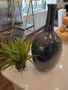 lot 135 image: Blue Vase, Faux Plant & Books