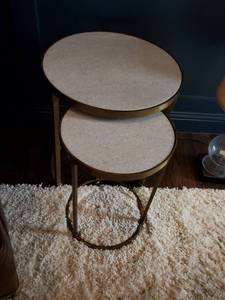 lot 154 image: Nesting Tables with Marble Tops & Metal Bases