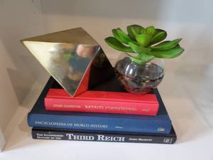 lot 169 image: Uttermost Rhombus Sculpture with Faux Succulent & 3 Books