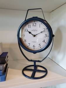 lot 170 image: Blue Metal & Glass Table Clock