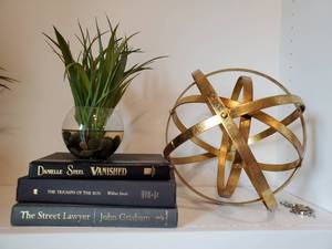 lot 184 image: Metal Sphere, Faux Succulent by NDI & 3 Books