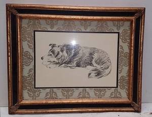 lot 1024 image: Framed &amp Matted Dog Drawing