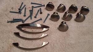 lot 1038 image: Brushed nickel knobs and handles