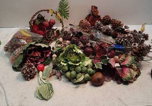 lot 1077 image: artificial flowers, fruit and vegetables
