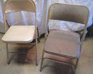 lot 1163 image: 2 Metal Folding Chairs w Covered Seats