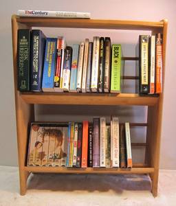 lot 1171 image: Solid Wood Shelf with books and videos