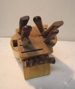 lot 1337 image: Lot of Kitchen &amp Steak Knives w Solid Wood Knife Block