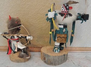 lot 31 image: Kachina Doll -  Brona way C.A. 6x6 and Alzu Warrior 8x5 -  on wooden base