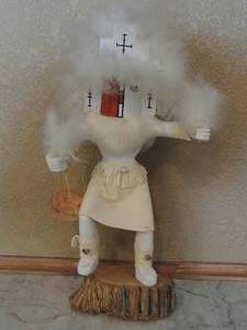 lot 34 image: Kachina doll - CLOUD  W. Clat Jnuly 14x8 white red head wicker basket  SIGNED