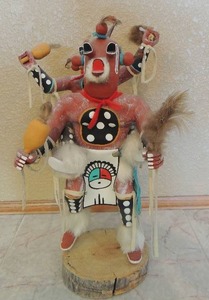 lot 63 image: Kachina doll- PIGGY BACK MUDHEAD  16x14x8  SIGNED M.  BOYD