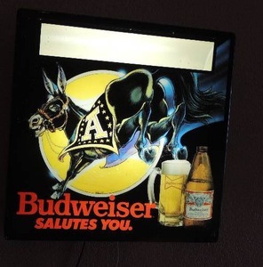 lot 27 image: LIGHTED Beer Signs- Bud Light Texas 1836-1986 17x17x5  and Budweiser Salutes You Neon 17x17x5  BOTH WORK GREAT