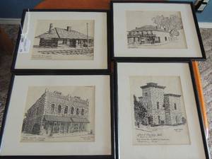 lot 29 image: 4 prints by Hugh Rider  - Hood County Jail, Granbury House, Santa Fe RR house and Nutt house from 1986 to 1987 all 14x12