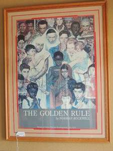 lot 41 image: Art Golden Rule by Norman Rockwell FRAMED -42x33 - issued by the World Federation of the United Nations Art (WFUNA 19881994, Oak frame