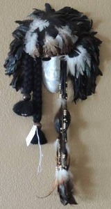lot 49 image: Black and White Native American headdress DECORATIVE   APPROX. 7 X 14