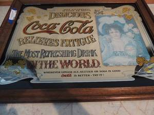 lot 68 image: Coca Cola framed mirror 21 x 27
