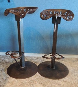 lot 26 image: 2  ROCK ISLAND PLOW CO.Bar Stools  - Star and Horseshoe foot rests 33x15x14 - cast iron