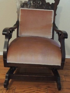 lot 148 image: VINTAGE EASTLAKE Upholstered Victorian Platform Rocker Rocking Chair  OAK