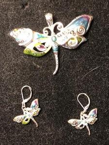 lot 108 image: Bejeweled Butterfly pendant for necklace and matching pierced leverback earrings