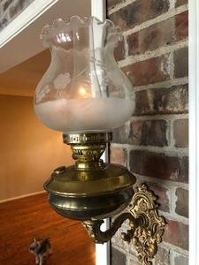 lot 8 image: ANTIQUE Original Oil Burning Lamps - Angels on standsSCONCE (comes with hardware to make electrical) SET OF 2,