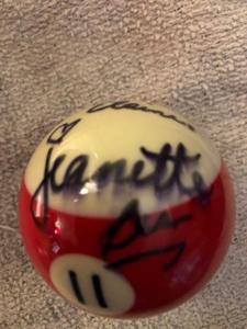 lot 39 image: BILLIARDS BALL - SIGNED BY  THE BLACK WIDOW  Jeanette Lee, World Champion Pool Player and APA Sopkesperson