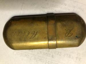 lot 106 image: Vintage brass  #5 lighter by Bimini Cricket. Monogramed with B  & ALLEN