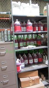 lot 16 image: Contents of  shelves including Green Advantage coil cleaner, All Bright aluminum cleaner and brightener and more as shown