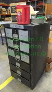 lot 140 image: Metal parts drawer unit and contents of connectors, screws plus. 42 x 21 x 21