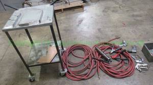lot 409 image: Pneumatic tools & hoses, Binks 2100 Spray gun, plus small utility cart as shown