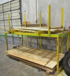lot 268 image: Steel frame panel storage rack plus contents. 77 x 106 x 56