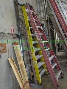 lot 258 image: 10ft folding  ladders, 3 total. Bid is times the quantity