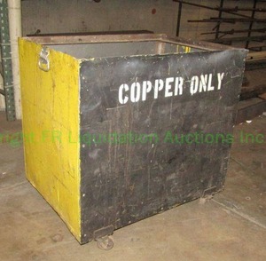 lot 253 image: Copper only rolling metal recycle bin. 34 x 25 x 35
