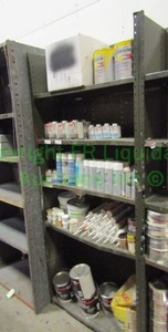 lot 218 image: Metal shelving unit, contents not included. 84 x 36 x 12