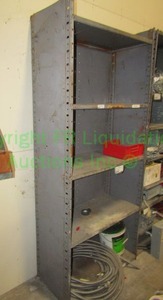 lot 211 image: Metal utility shelf plus contents as shown. 87 x 36 x 18