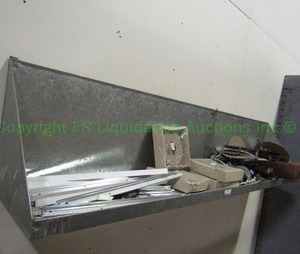 lot 210 image: Galvanised metal shelf plus contents as shown. 18 x 15 x 90