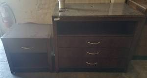 lot 39 image: Granite top 3-drawer dresser  media chest and 1-drawer nightstand with storage area in stylecolorcondition shown. You are bidding by the piece