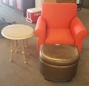 lot 84 image: Chair, accent table, and ottoman in stylecolorcondition shown. You are bidding by the piece